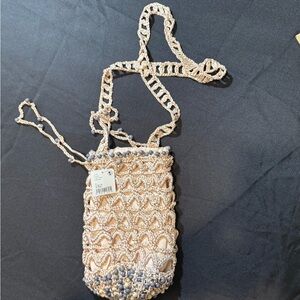 Free People Cream and Tan Crochet Crossbody Bag